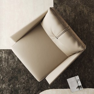 意式极简休闲沙发椅高p端设计师艺术家具客厅办公书房真皮旋转单