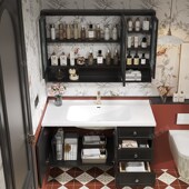 橡木烤漆浴室柜陶瓷一体s盆轻奢简约洗漱台卫生间洗手洗脸盆柜组