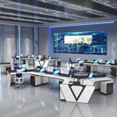 烤漆职员位控制台简约现代科技感指挥台中控室R监控台多人位电脑