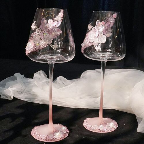 婚礼敬酒杯装饰婚宴装饰摆件高脚杯家用耐高温大容W量高级感创意