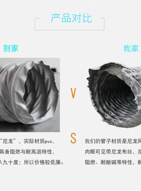 灰色尼龙布耐高温风管阻燃r排气通风软管可伸缩烟道管50/63/75mm