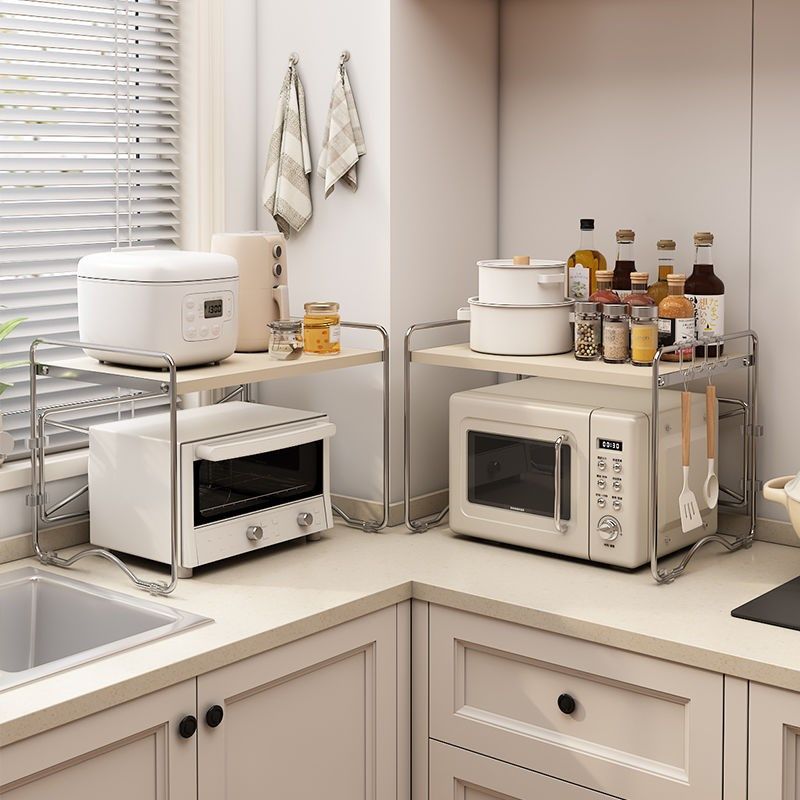 新款微波炉置物架厨房p台面双层烤箱多功能支架家用电饭煲收纳架,厨房/烹饪用具,微波炉置物架,淘宝优惠券,粉丝福利购,淘宝优惠卷