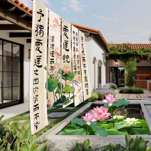 爱莲说书法条幅班级n教室赏莲美术活动氛围装饰布置诗词背景墙挂
