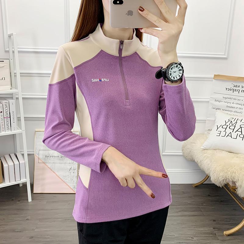 春秋款保暖抓绒衣拼色长袖打底衫