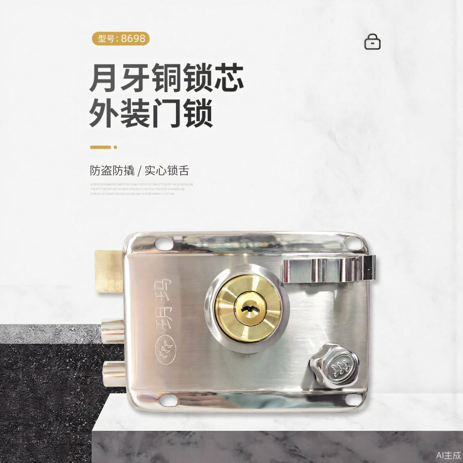 玥玛门锁超B级月牙铜锁芯外装门锁防盗防撬家用木门铁门防盗门锁