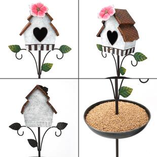 田园风爱鸟屋喂食器庭院装盆饰铁艺食户dgj08121心外鸟花园摆件