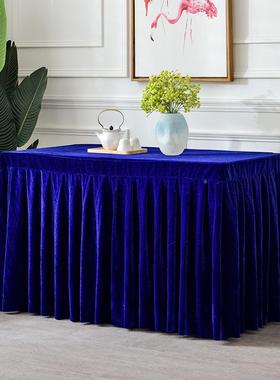 加厚金丝色绒会议桌桌布红桌套白RVT桌罩布料会色议裙室台布