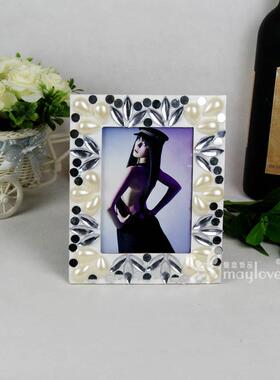 40042珠水滴圆珍形镜片方形相框欧相式钻实用架别墅家居装饰摆台