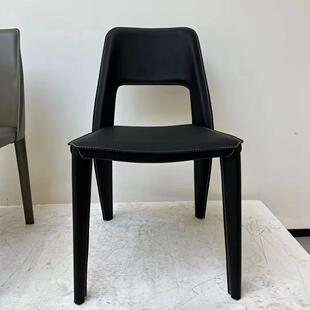 意式极简餐椅现代师简约设计家用轻奢马皮艺鞍靠带背餐厅tb-73218