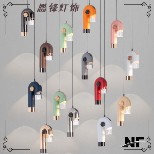 意式风简约卧室床头吊灯时尚轻奢艺术 创意个性弯钩U形吧台小吊灯