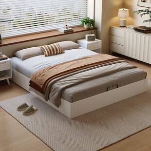 储物床无床人头实气压正JME侧开榉木床木床板大小户型高收箱纳双