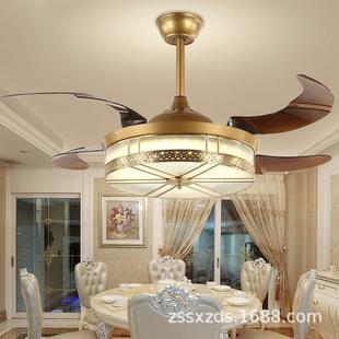 兴中美式约全铜隐形书带风扇的吊灯简餐厅客灯厅具大气卧室房LBT