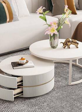 奶油台风岩OCC板茶茶几小户型简约家居小茶桌款网红客厅可新伸缩