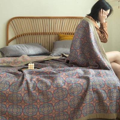 透纯棉轻奢三层布MXR大提花盖毯多功纱能棉夏被毯母婴气多用床全