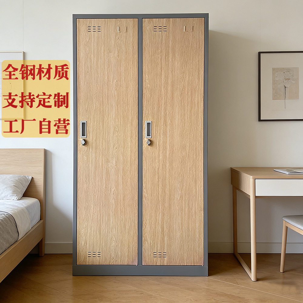木纹转印钢制衣柜双门员工宿舍收纳挂衣箱四门学生衣橱寝室存放柜