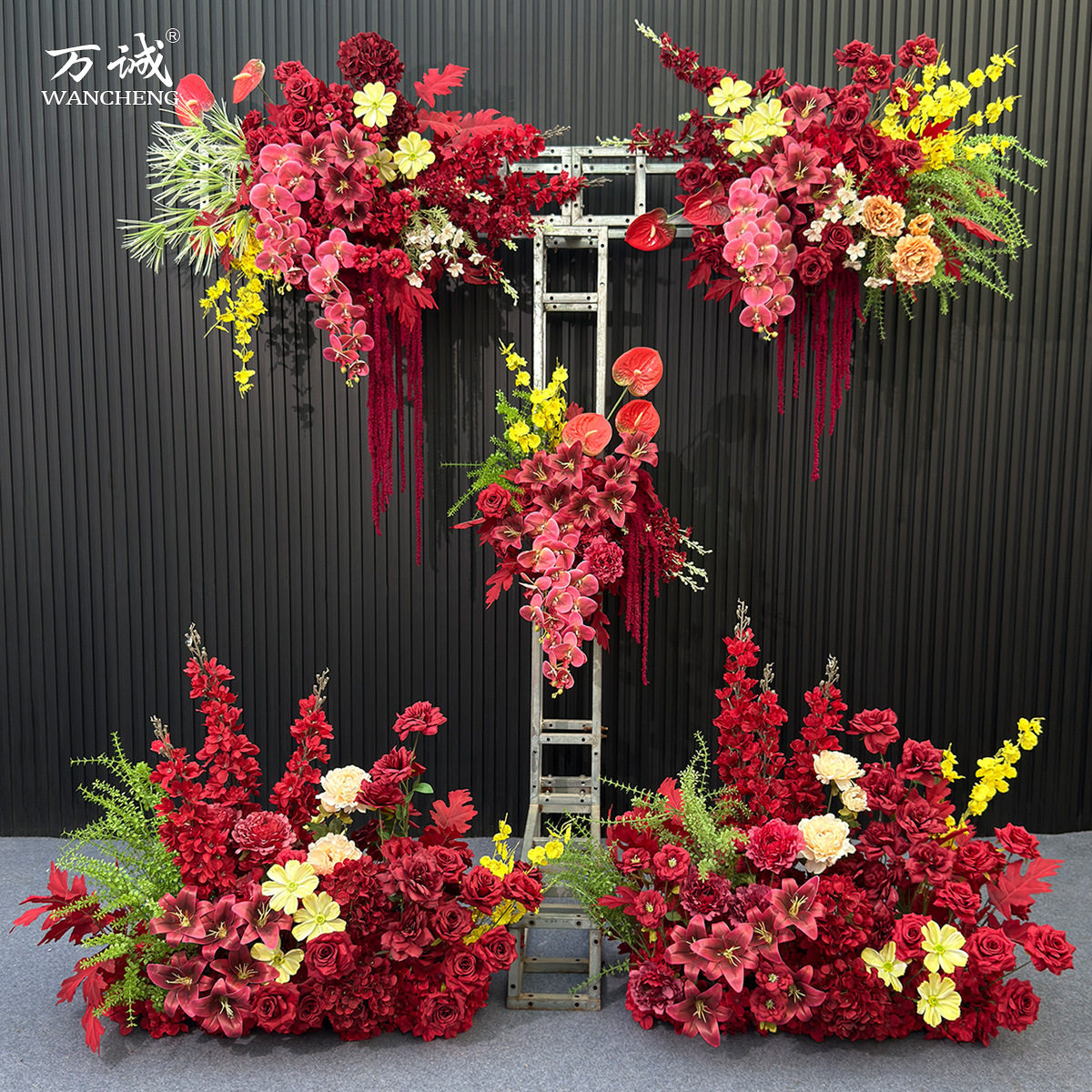 新款家有喜事五件套仿真花红色花艺婚庆布置迎宾婚礼假花绢花装饰