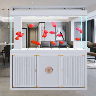 新中式 家庭大厅鱼缸超白玻璃办公室落地底滤免换水金龙鱼缸水族箱