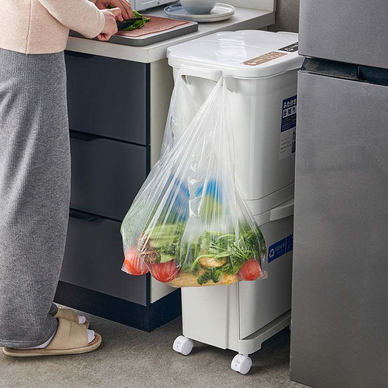 日式垃圾桶家用双层干湿分离款垃圾收纳箱带盖厨房专用分类垃圾桶