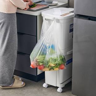 日式垃圾桶家用双层干湿分离款垃圾收纳箱带盖厨房专用分类垃圾桶