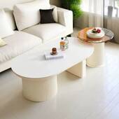岩板现代奶油茶几家用组合2024新款 小户型客厅茶桌简约