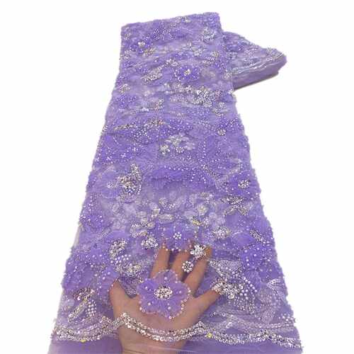 蕾丝网布刺绣花朵盘带珠管亮片绣Beaded Lace Fabric装饰服饰