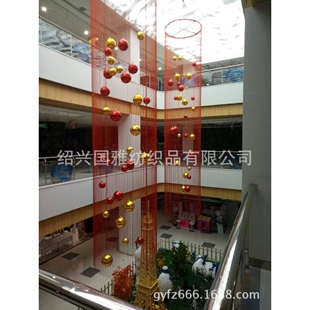 婚庆加长型线帘加密型，商场中庭装饰，3米*10米大红色现货美陈