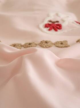 100S长绒棉磨毛床上四件套纯棉全棉秋冬卡通刺绣红色床品被套床单