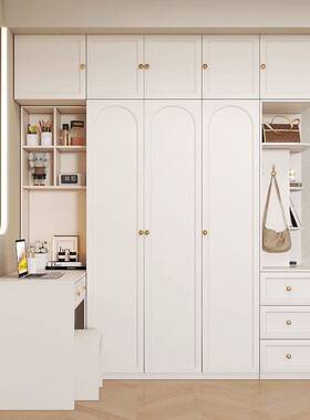 轻奢奶油风法式衣柜书桌一体组合白色转角妆台大衣橱绢花来样定