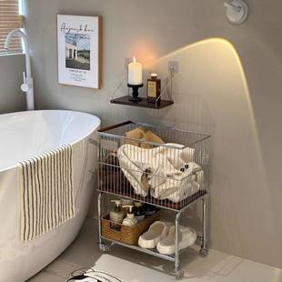 中古风脏衣篮可移动脏衣筐小推车大容量脏衣篓卫生间洗衣篮置物架