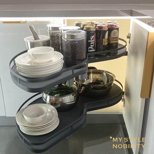 转角拉篮厨房橱柜多功能加厚收纳架置物架拐角旋转可调小怪物飞碟