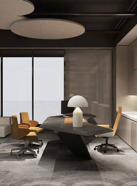 烤漆办公家具老板桌 时尚简约办公桌 轻奢黑色创意老板办公桌