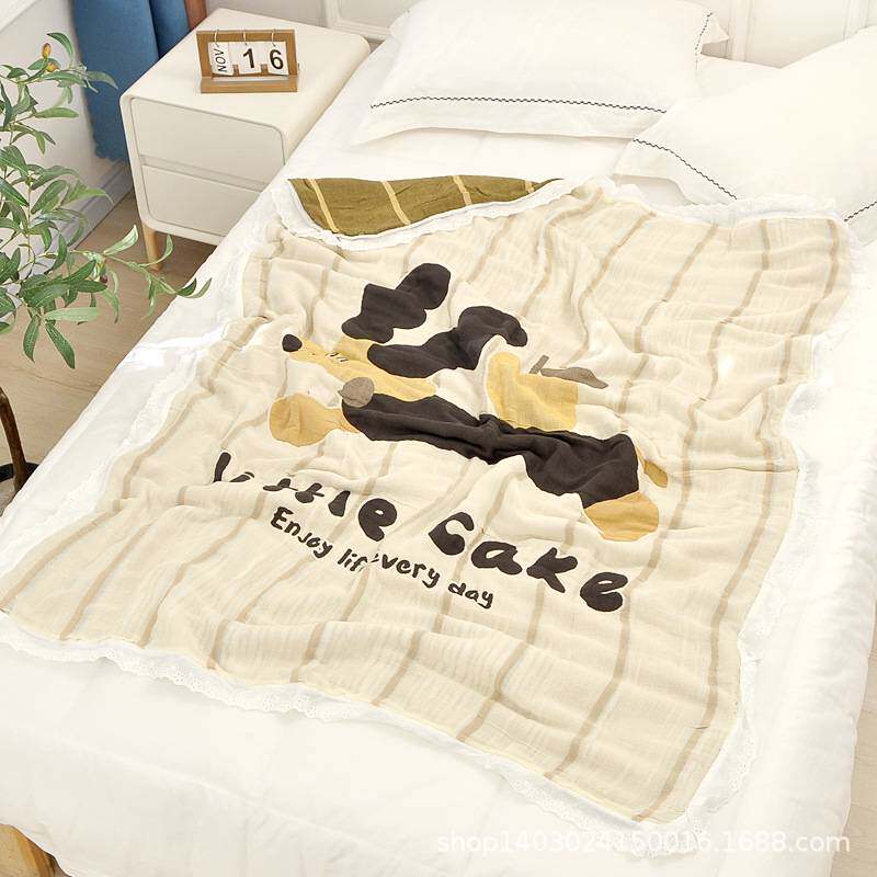 韩式卡通纯棉十层纱布泡芙被新款单人毛巾被柔软透气儿童家用全棉