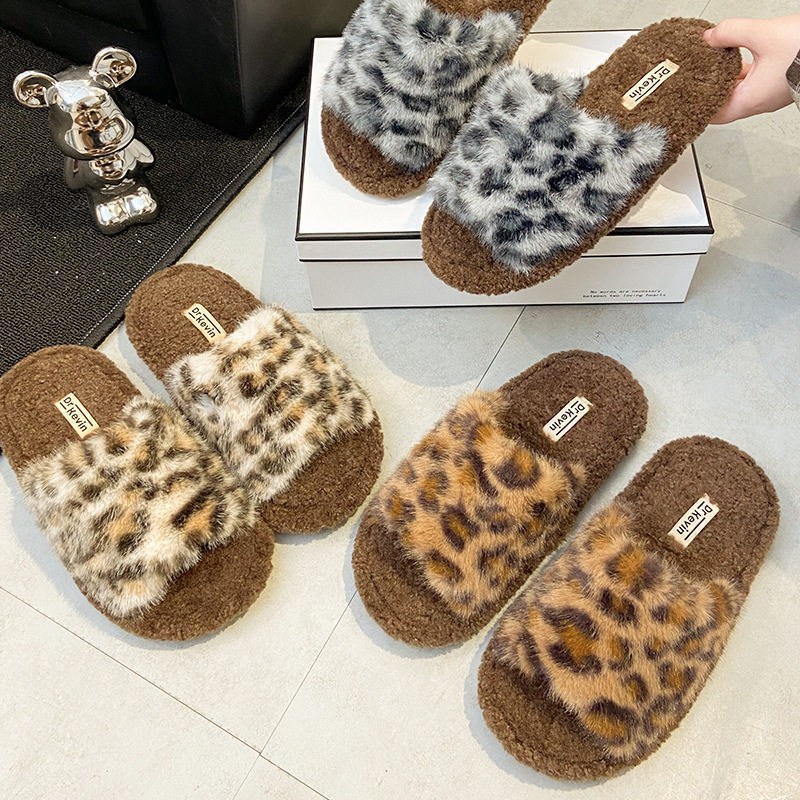 豹纹新款2025网红毛绒拖秋冬家居外穿百搭时尚简约毛毛拖鞋女棉拖,女鞋,毛毛鞋,淘宝优惠券,粉丝福利购,淘宝优惠卷