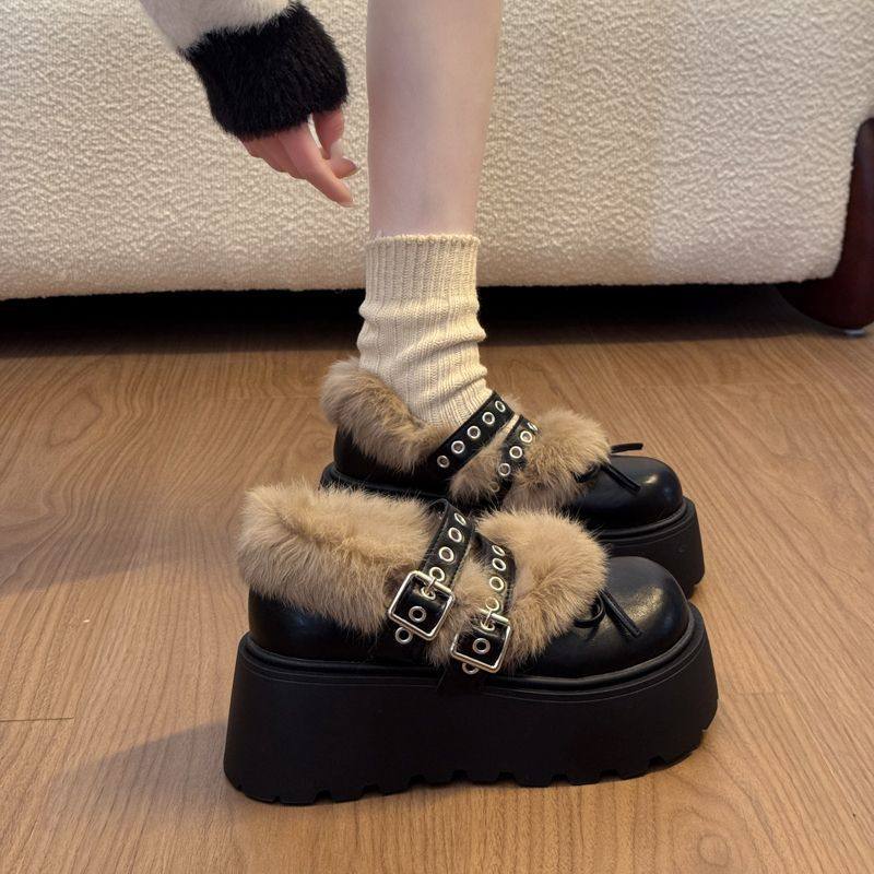 加绒加厚保暖棉鞋子巨好看时尚百搭铆钉厚底毛毛鞋女2025冬季新款,女鞋,棉鞋,淘宝优惠券,粉丝福利购,淘宝优惠卷