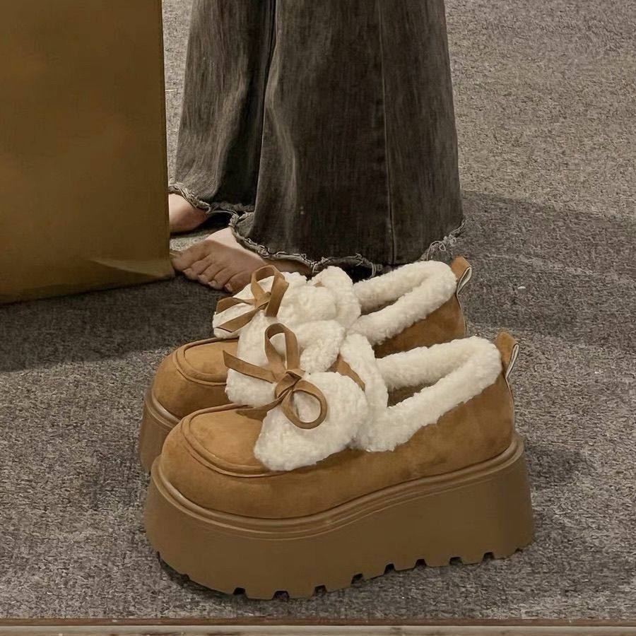 美拉德复古小众设计蝴蝶结深口棉鞋女2025冬季款保暖加绒增高单鞋,女鞋,棉鞋,淘宝优惠券,粉丝福利购,淘宝优惠卷