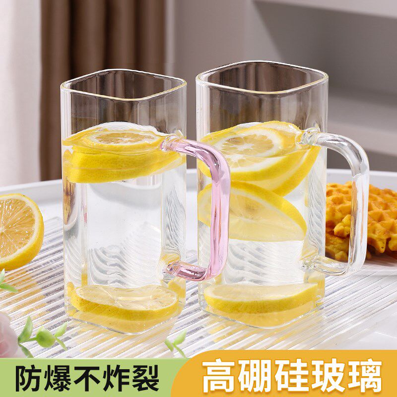 速发带盖吸管玻璃硼奶茶冷高果汁喝水杯子生2024年新款饮颜值高杯