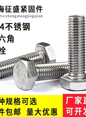 速发外六角螺丝螺栓04不锈钢螺纹六角头MMM5M6M8M10M22M16410M24