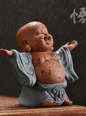 速发弥砂紫勒佛大肚笑佛佛像车号中式客厅玄关招财装饰工艺品小载