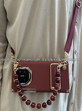 真皮红色双中轴可旋转支架可斜挎适用华为mate XTS三折叠屏手机壳XT非凡大师保护套手提链条高级感轻奢气质