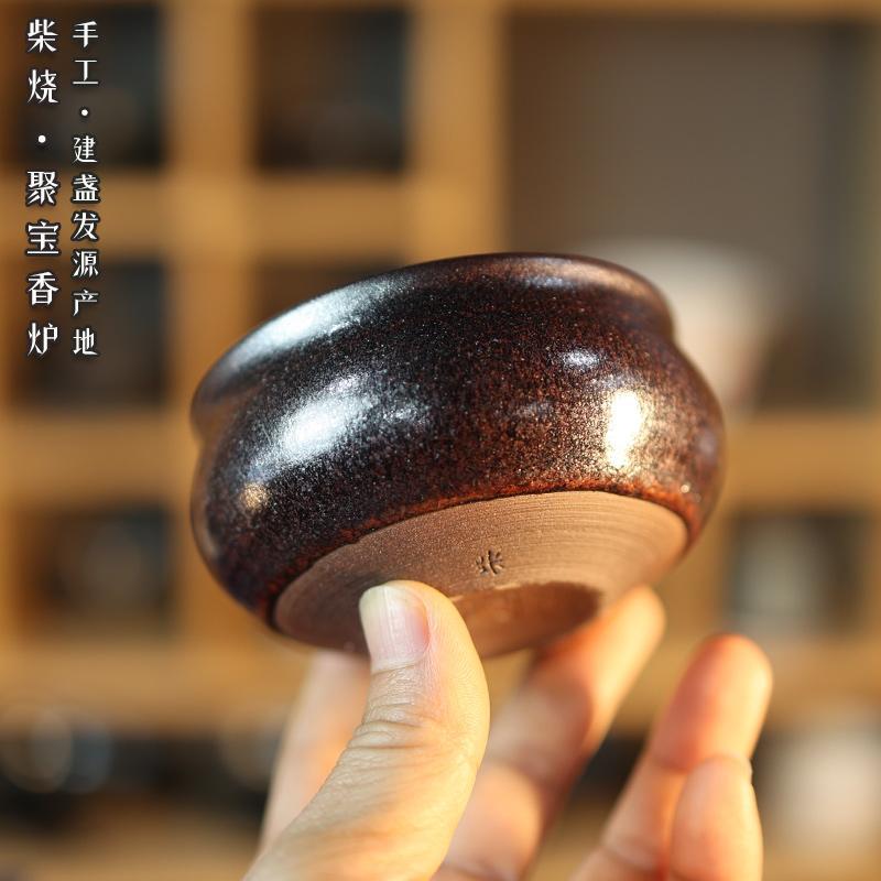 建阳建盏柴烧主人茶杯纯手工覆古大号陶瓷茶具原矿釉铁胎可养茶盏