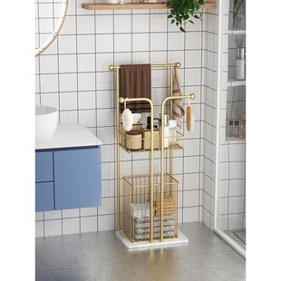 铁艺卫生间浴室浴缸边置物架落地轻奢岩板浴巾毛巾收纳架子脏衣篮