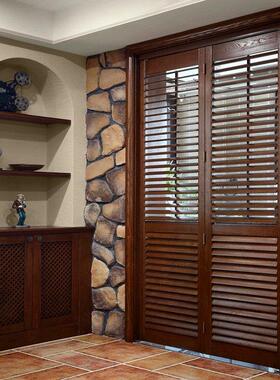 美国红橡水曲柳原木开 放漆显木纹透气窗活动百叶门推拉折叠定制