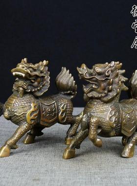 纯铜麒麟摆件彷古覆古 一对 小号 大号摆件 工艺礼品摆饰 家用家