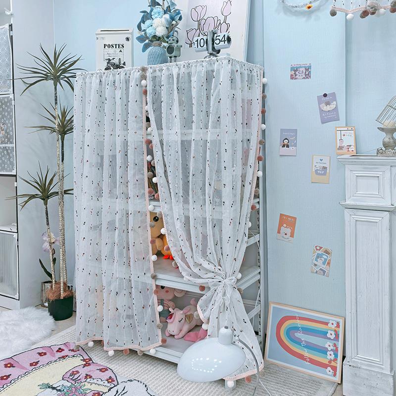 ins风房间布置书架防尘帘置物架遮丑帘纱帘小窗帘免打孔挡杂物帘