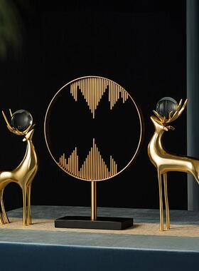 时来运转 轻奢招财纯铜鹿摆件 欧式客厅书柜高档摆设格调软装饰品