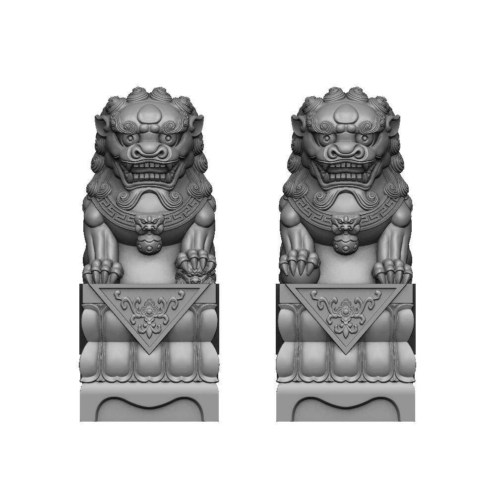 新款石雕狮子公母 含底座石材雕刻精雕墓碑灰度图STL 拴马桩 栏杆