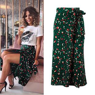 High Prit 現貨速發(fā)Vitge Log Skirts Wist Leoprd Midi Skir