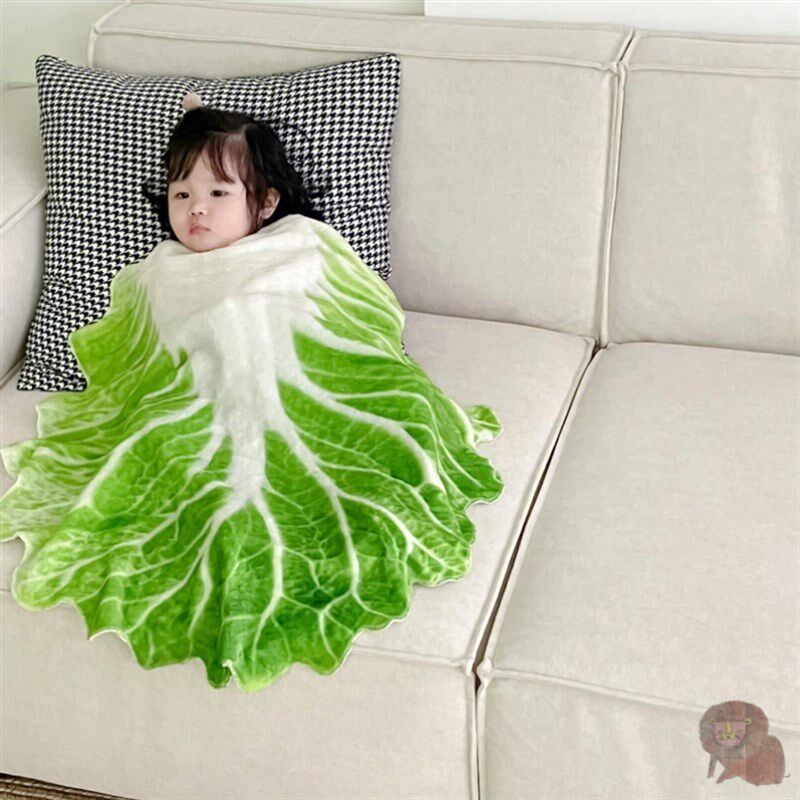 速发娃娃菜盖毯搞怪白毯菜子休闲毛毯宝宝被子可爱小白菜被毯可爱