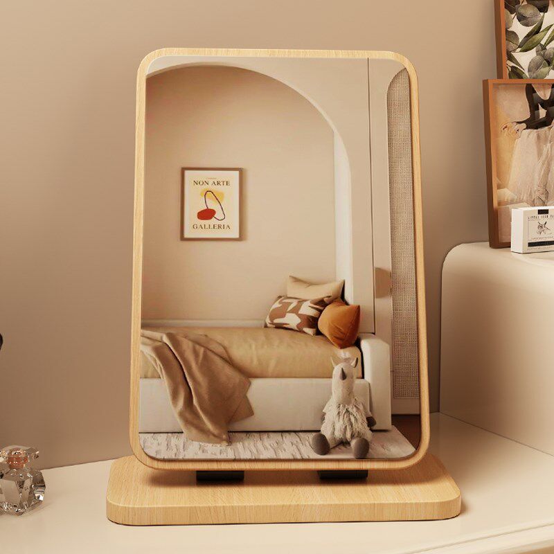 速发木质化妆镜妆式桌面家用可折叠生卧室梳台台梳妆镜圆形大号镜