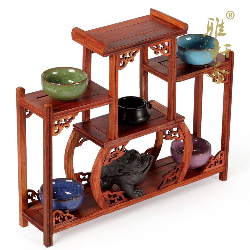 速发红檀小号博架架多宝格 红木 摆件茶壶底座雕实木机古几案做工